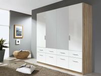 CELTI Armoire 4 portes et 8 tiroirs avec miroir sonoma/blanc