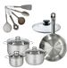 Fackelmann 9218350 Poêle à frire en Inox 28 cm Eterna & 3 casseroles en Inox 16/20/24 cm sans PFAS avec 5 ustensiles de cuisine