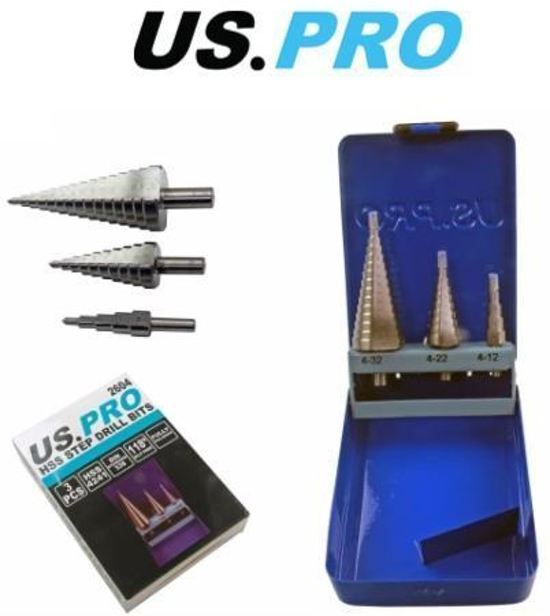 US.PRO tools by Bergen Trapgatboren / stappenborenset HSS 3-delig