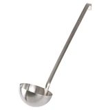 Vogue RVS pollepel 1 L - 35 oz, zilverkleurig, lange steel met ophanghaak, voor professioneel en huishoudelijk gebruik, M964