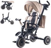 Latios Vélo tricycle et draisienne pour enfants - Avec barre de poussée - Capote solaire pliable - Siège pivotant - Sac de rangement - 1,5–5 ans - Kaki/Noir