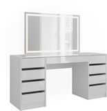 Vicco Kaptafel met licht Sherry, Wit/Wit Hoogglans, 158.2 cm met LED-spiegel