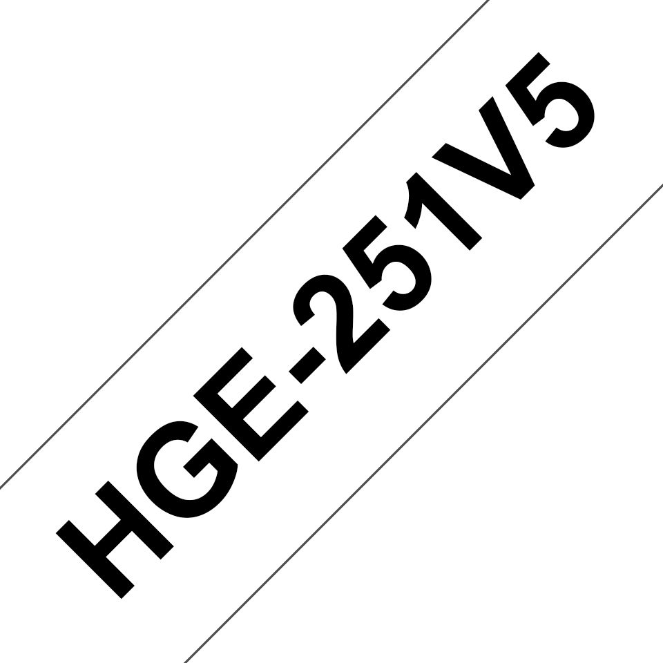 Brother HGE-251V5 Label Tape - Black on White - 24mm - 5 Pack