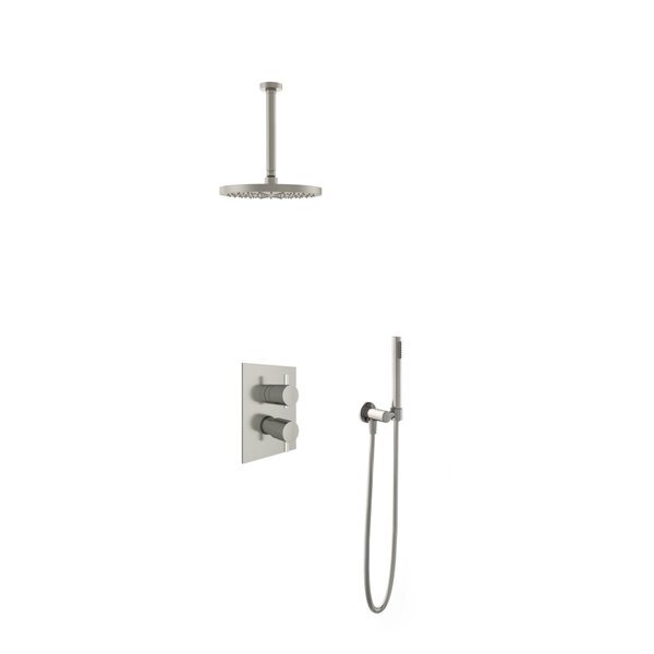 hotbath IBS2A Get Together thermostatische douche inbouwset inclusief 2-wegs omstel met staafmodel handdouche met plafondbuis 30cm met 25cm ronde hoofddouche Nikkel Geborsteld IBS2AGN34