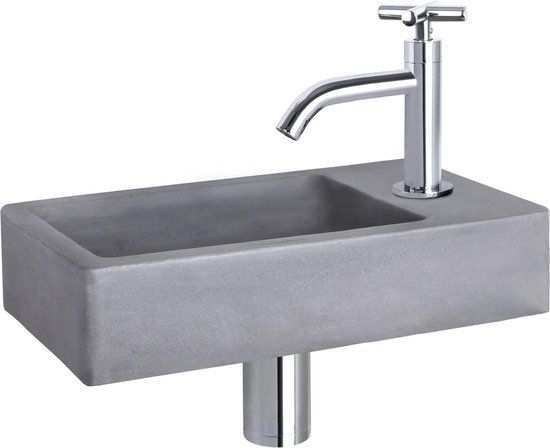 Differnz Force Fonteinset - Beton - Donkergrijs - 40x22cm - Chroom Kraan
