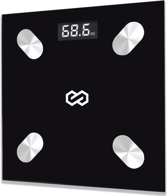Infinity Goods Digitale Personenweegschaal met App - Smart Scale - Slimme Weegschaal Met Lichaamsanalyse - Zwart