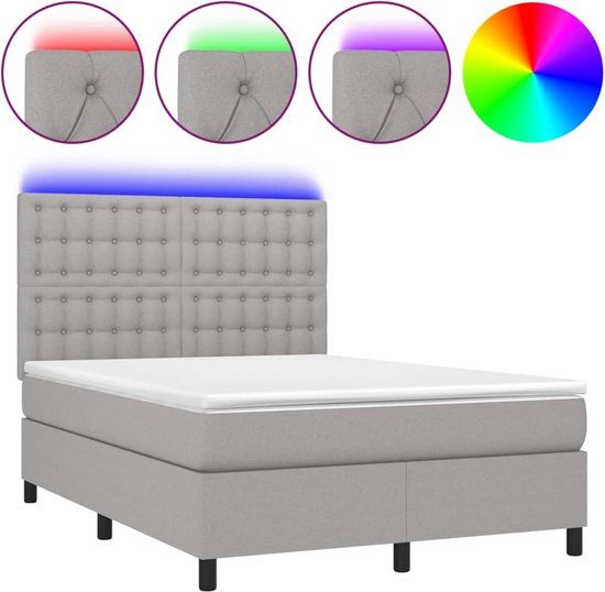 vidaXL Boxspring met matras en LED stof lichtgrijs 140x200 cm