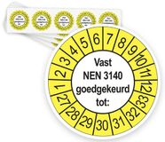 Merkloos / Sans marque Ricard Keuringsstickers Vast NEN 3140 Goedgekeurd tot 2027 | 50 stuks, Ø 35 mm | Buiten Geel