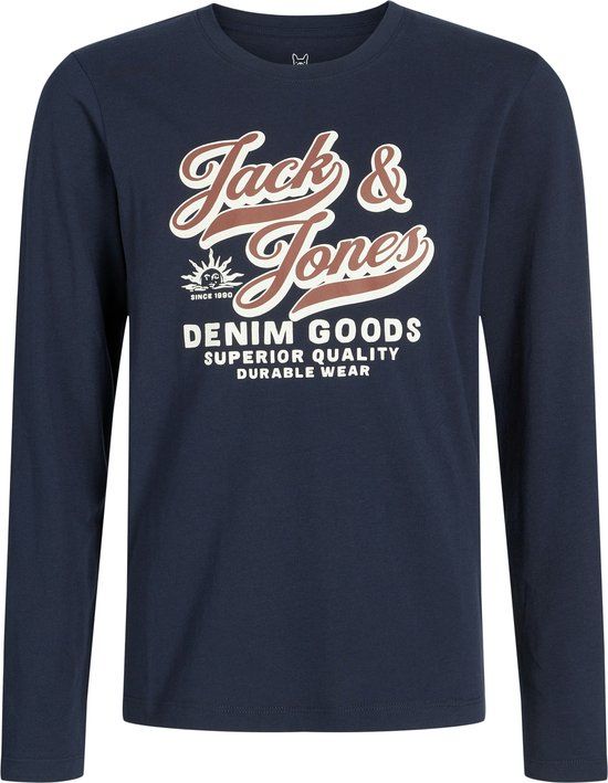 JACK&JONES JJELOGO TEE LS O-NEC 2 COL AW25 NOOS JNR Jongens Lange mouwen shirts navy maat 152