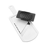 Fackelmann Adjustable Vegetable Slicer with Holder, Stainless Steel Blade for Potatoes, Cucumber, Cheese, and More (White/Black)