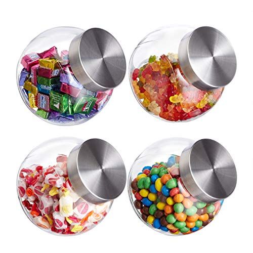 Relaxdays Voorraadpotten, 1,5 l, 4 stuks, Snoeppotten voor Snoep, Pasta, etc., Deksel, Luchtdicht, Transparant
