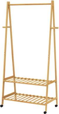 Casaria Porte-vêtements - Avec roulettes étagères 155x70x45cm - Bambou