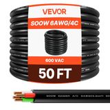 VEVOR SOOW 600V câble d'alimentation portable, 15,24 m, 6 AWG, 4 conducteurs, câble électrique, qualité industrielle, gaine en caoutchouc CPE de haute qualité