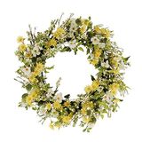 Puleo International 30 inch kunstmatige kornoelje en madeliefje bloemen lente deur krans, geel