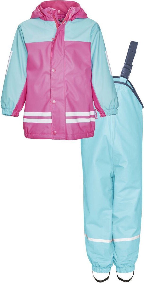 Playshoes - Regenpak met fleecevoering voor kinderen - Turquoise/Roze - maat 98cm