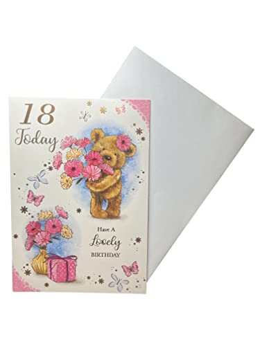 Xpress Yourself "Express Yourself" verjaardagskaart voor vrouwen van 18 jaar, schattig teddybeerontwerp, inclusief envelop