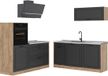 Vicco Complete keukeneenheid R-Line, Antraciet landelijk/Goudkleurig Eiken, 160 cm marmer werkblad