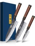 HOSHANHO Keukenmessenset, 3-delige Japanse messenset van hardstaal, koksmes, Santoku-mes, schilmes, ergonomische handgreep van palissander