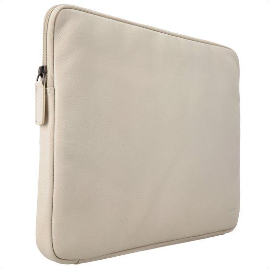 Accezz Leather Laptop Sleeve met rits - Laptop Hoes geschikt voor 15 / 15.3 / 15.6 / 16 / 16.2 inch - Beige