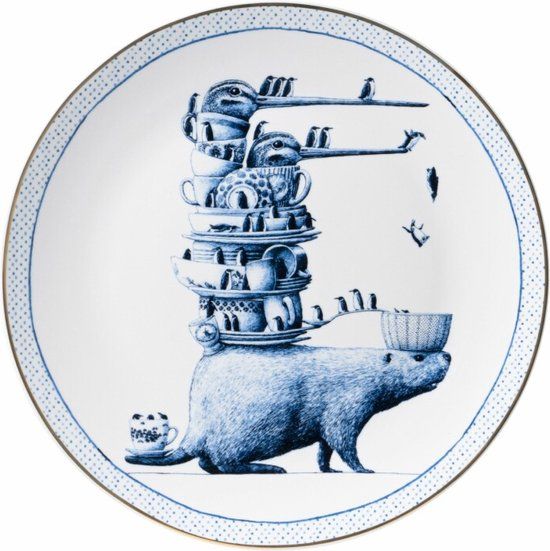 Heinen Delfts Blauw Wandbord Redmer Hoekstra Bever - Ø 31 cm - Blauw