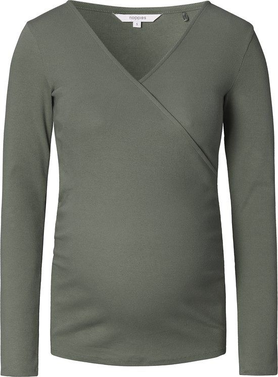 Noppies T-shirt Sara Zwangerschap XL - Olive - Lange Mouw - Vrouwen