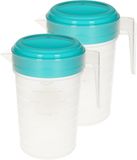 Plasticforte Pichet d'eau - 2x - 2L - bleu/transparent - avec couvercle - plastique - pichet