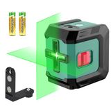 HYCHIKA Groene Kruislijnlaser, Zelfnivellerende Lijnlaser 15M, Laserwaterpas, 3 Helderheidsniveaus, 2 AA-batterijen, Beugel, Binnen- en Buitengebruik, Decoratie, DIY