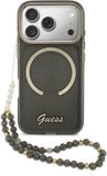 Guess IML Glitter Script Backcover met Koord - Geschikt voor iPhone 17 Pro - MagSafe Compatibel - Zwart