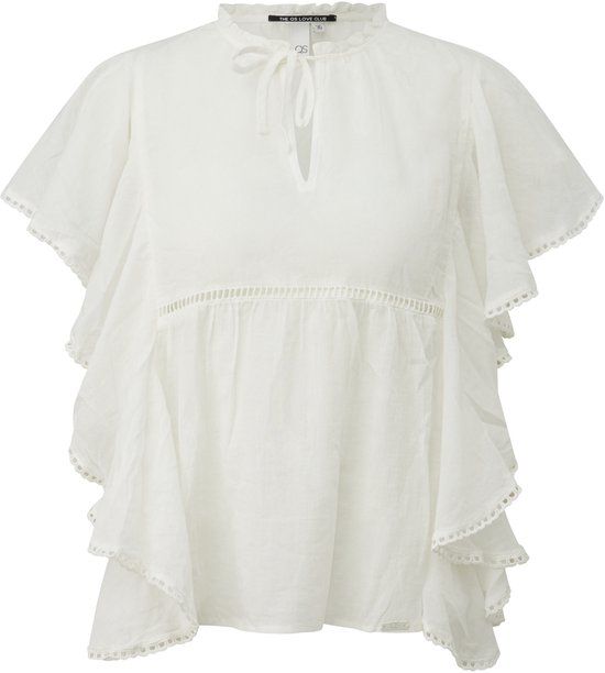 QS s.Oliver QS Bluse crème katoen Korte mouw Regular Fit Vrouwen 34
