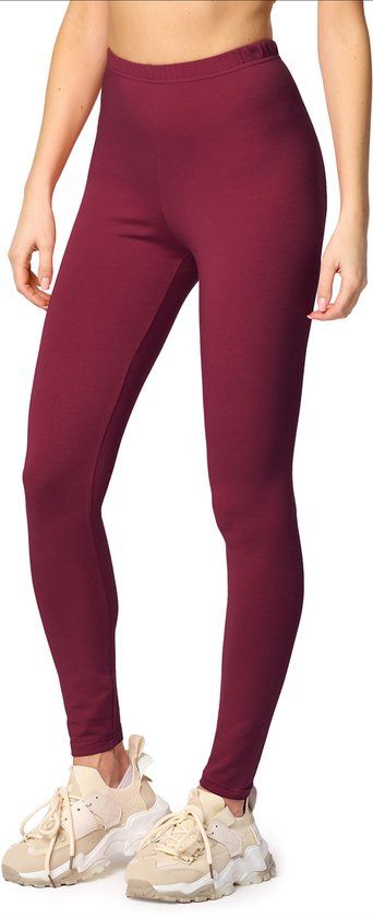Merry Style MS-MS10-198-LE Women's Leggings - Sport & Casual - Long - Cotton - Wine Red - 4XL