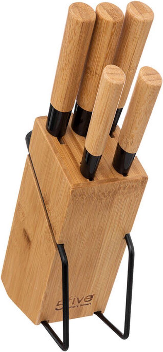 5Five RVS Bamboe Messenset + Bamboe Blok - Zwart en Bamboe Hout