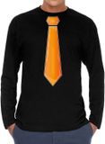 Bellatio Decorations Verkleed shirt voor heren - stropdas oranje - zwart - carnaval - foute party S