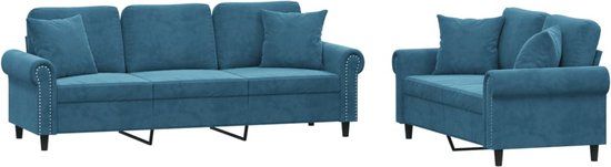 vidaXL 2-delige Loungeset met kussens fluweel blauw