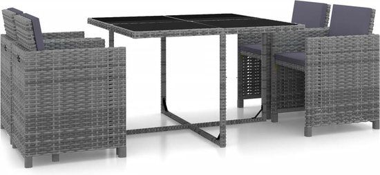 The Living Store Poly Rattan Dining Set - Garden Furniture Set - 109x109x74 cm - Grey