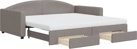 vidaXL Slaapbank met onderschuifbed en lades 100x200 cm stof taupe