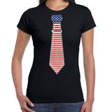 Bellatio Decorations Verkleed shirt voor dames - stropdas Amerika - zwart - supporter - themafeest L
