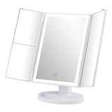 GRIFEMA GF1001W Make-upspiegel met ledlicht, drievoudige spiegel | Vergroting 1X/2X/3X, touch-schakelaar, rotatie 180°, stroomvoorziening via USB of batterijen, 32 leds, wit
