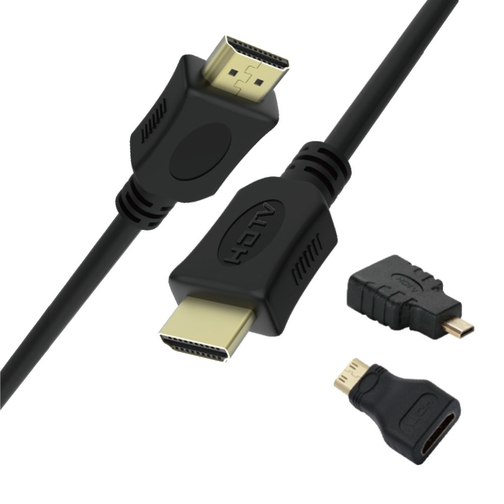 NONE UNICO HD9682 HDMI 1.5M mannelijke naar mannelijke kabel + Mini HDMI & Micro HDMI adapters OD6.0mm Hoge snelheid HDTV kabel Zwart RoHS CE gecertificeerd