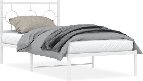 vidaXL Bedframe met hoofdbord metaal wit 90x190 cm