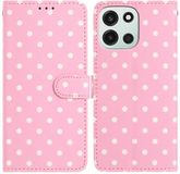 Selected by GSMpunt.nl Hoesje Geschikt voor OnePlus Nord 6 | Polka Dot Wallet Book Case | Portemonnee Hoesje | 3 Pasjes | Magneetsluiting | Stand Functie | Roze