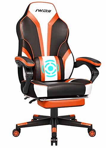 IntimaTe WM Heart Gamingstoel, ergonomische gamingstoel, met hoge rugleuning, bureaustoel met gevoerde zitting, inklapbare voetsteunen, verstelbare armleuningen (oranje)