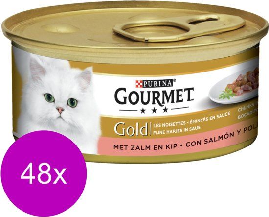 Gourmet Gold Fijne Hap 85 g - Kattenvoer - 48 x Zalm&Kip