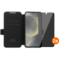 BlueBuilt Samsung Galaxy S25 Book Case Zwart + Privacy Filter Screenprotector Duo Pack