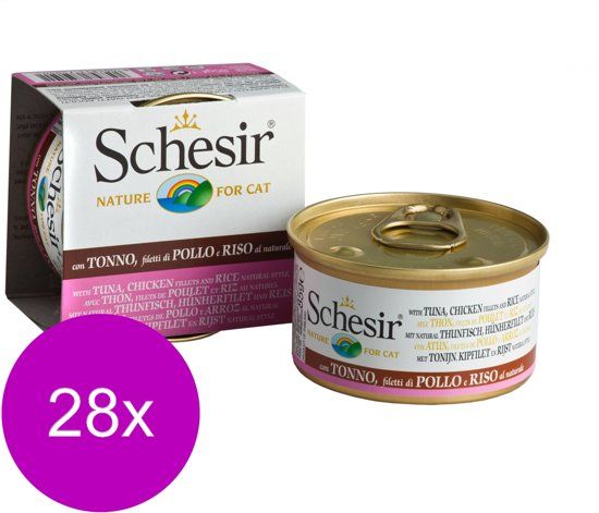 Schesir Kat Blik Gekookte Vis 85 g - Kattenvoer - 28 x Tonijn&Kip&Rijst