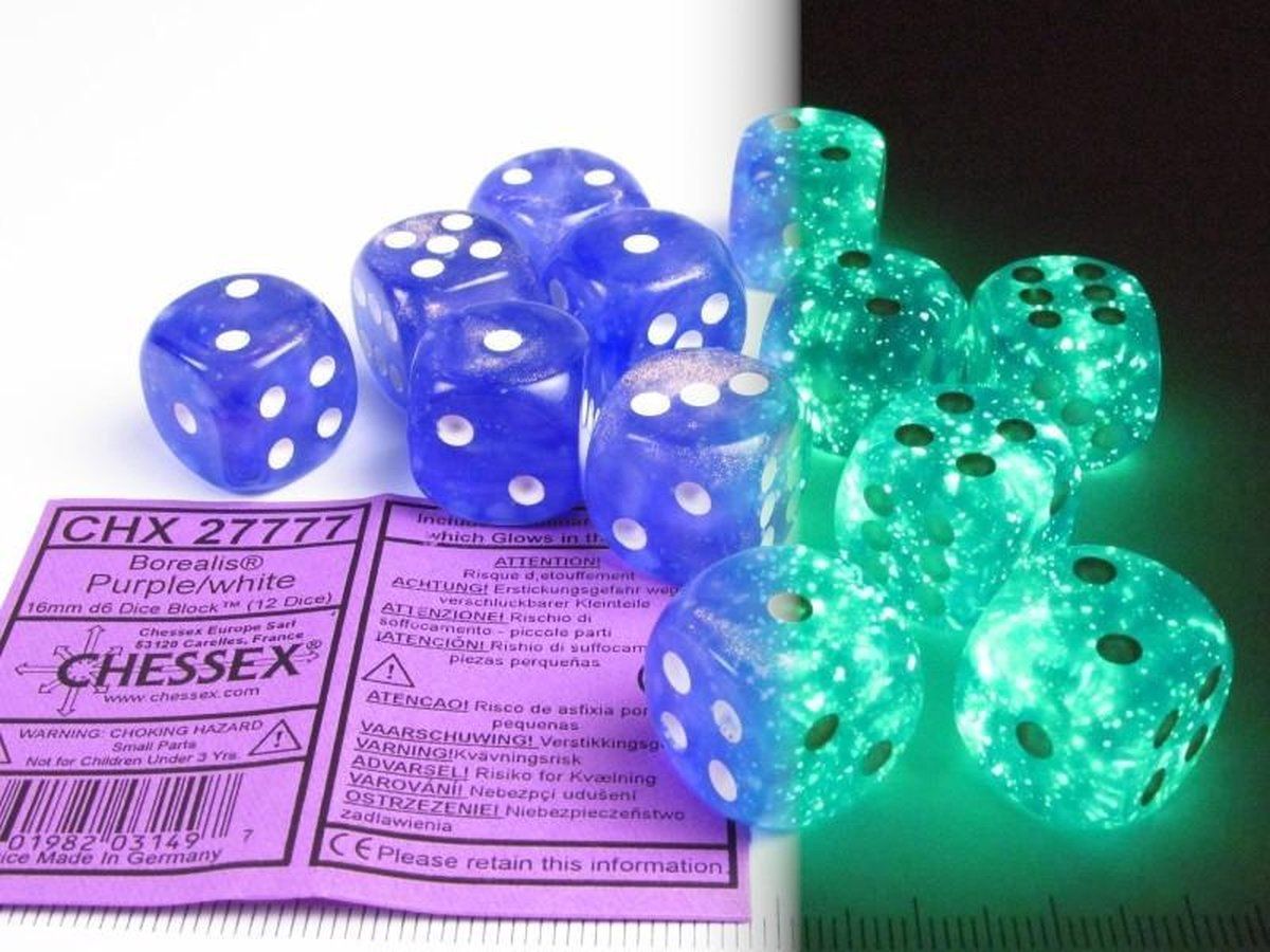 Chessex Borealis Luminary Purple Dice Set - 12 Pieces