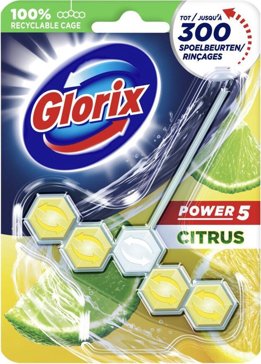 Glorix Power 5 Wc Blok - Citroen - 9 stuks - Voordeelverpakking