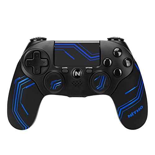 NITHO ADONIS draadloze controller compatibel met PS3/PS4/PC, ingebouwde luidspreker en hoofdtelefoonaansluiting, dubbele vibratiejoystick met touchpad, X-Y-sensor en 6-assige sensoren (blauw)