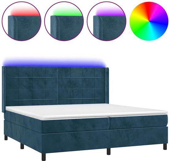 vidaXL Boxspring met matras en LED fluweel donkerblauw 200x200 cm