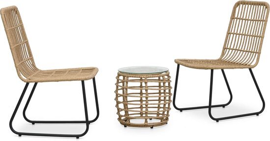 The Living Store Bistroset Poly Rattan - 41.5 x 41.5 cm - Eiken/Zwart/Transparant