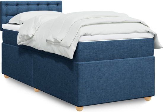vidaXL Boxspring met matras stof blauw 100x200 cm